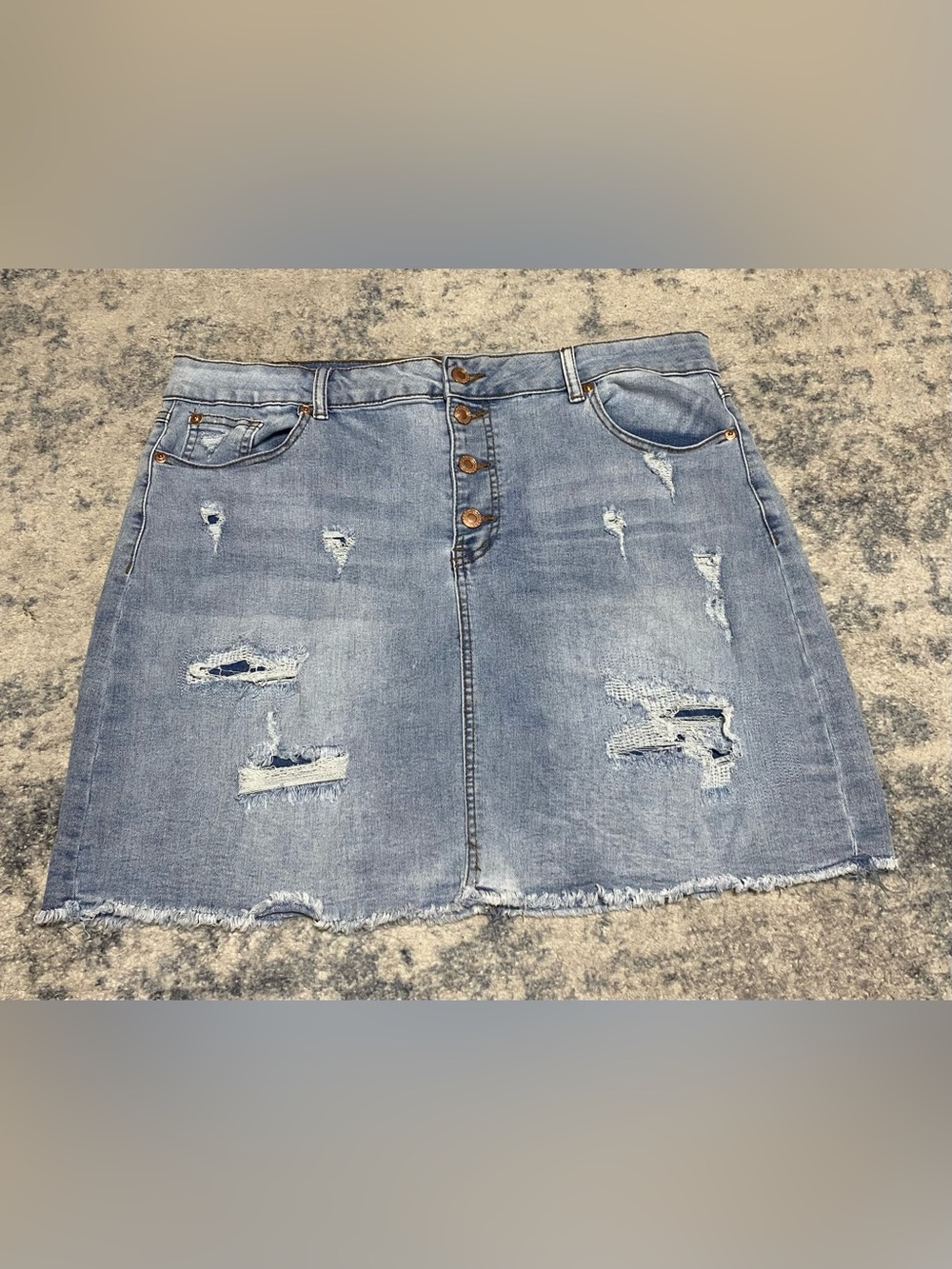 Est. 1946 Denim Size 16 Distressed Button Fly Jean Skirt Raw Hem